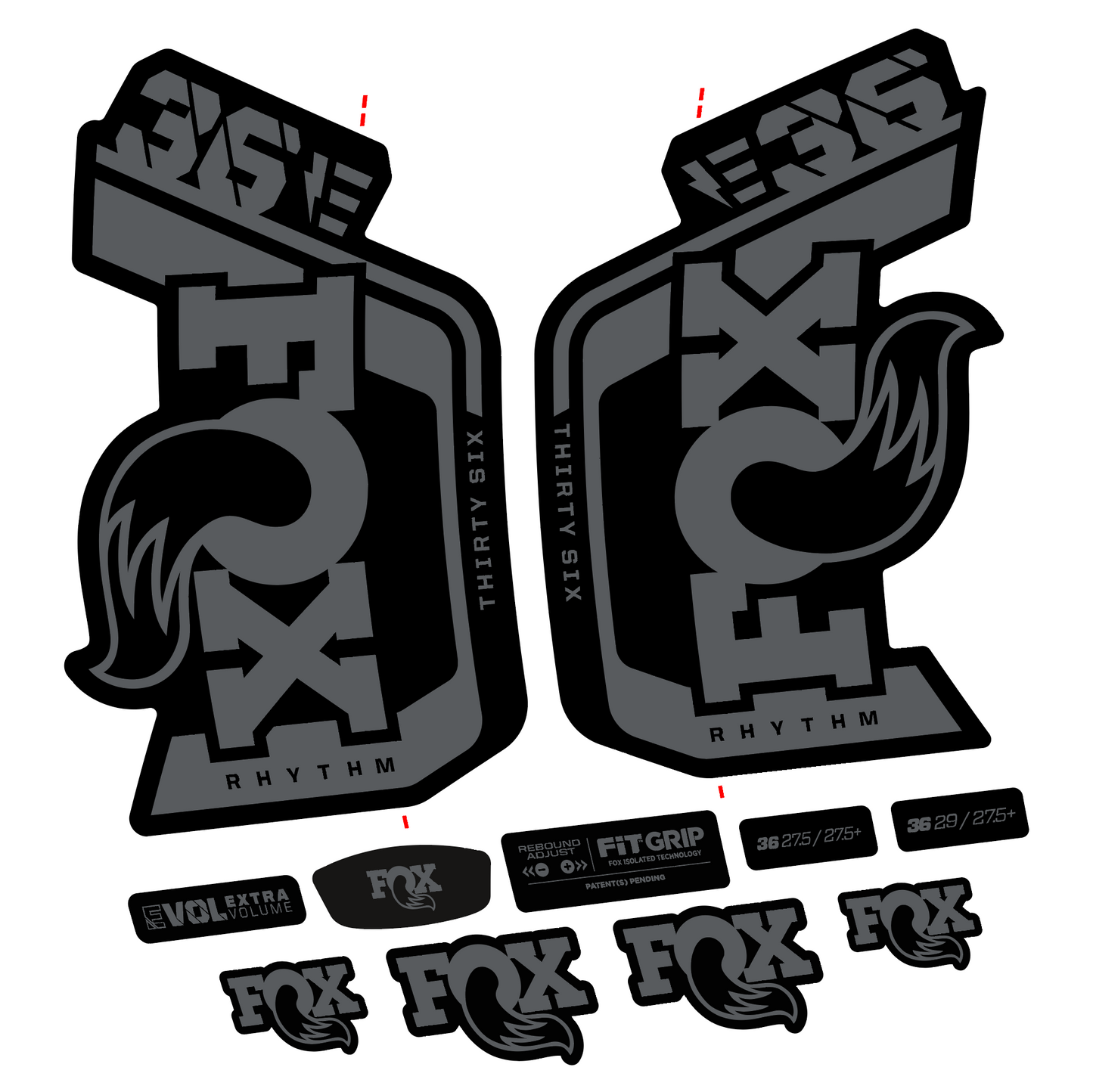 Stickers Fox 36 Rhythm E-Bike 29 Fork Decal Kit Compatible with 20232024 Models MTB Vinyl Stickers compatibles - Autocollants fourche VTT