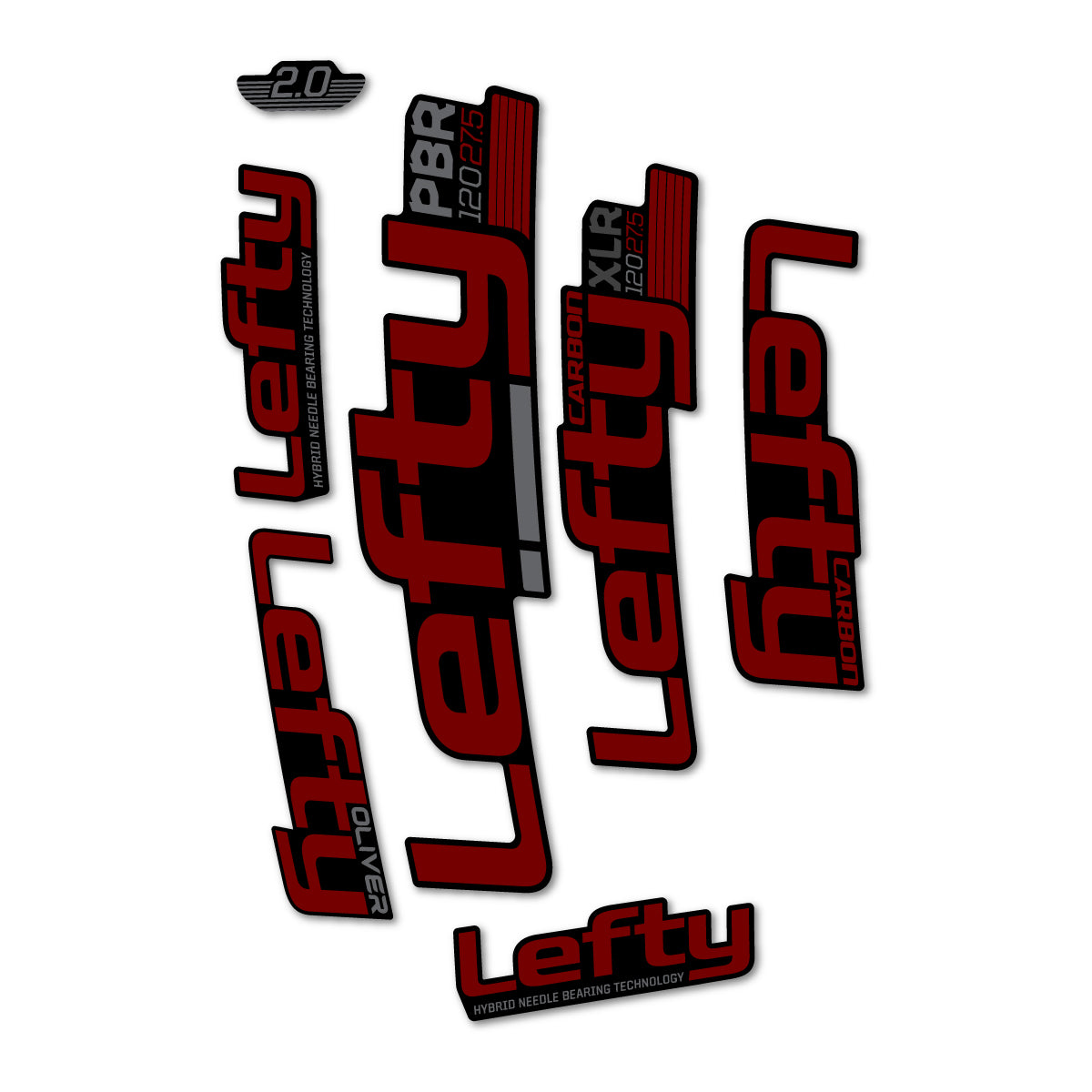 Stickers compatibles Cannondale Lefty XLR PBR 120 2016-2017 pour fourche – autocollants vinyle - Rouge Bordeaux