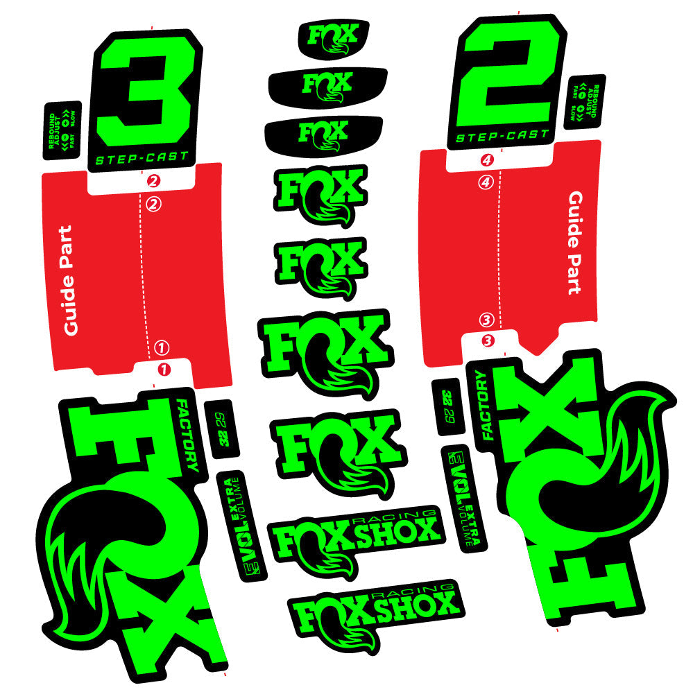 Stickers Fox 32 Step-Cast Factory 2 2025 compatibles - Autocollants fourche VTT