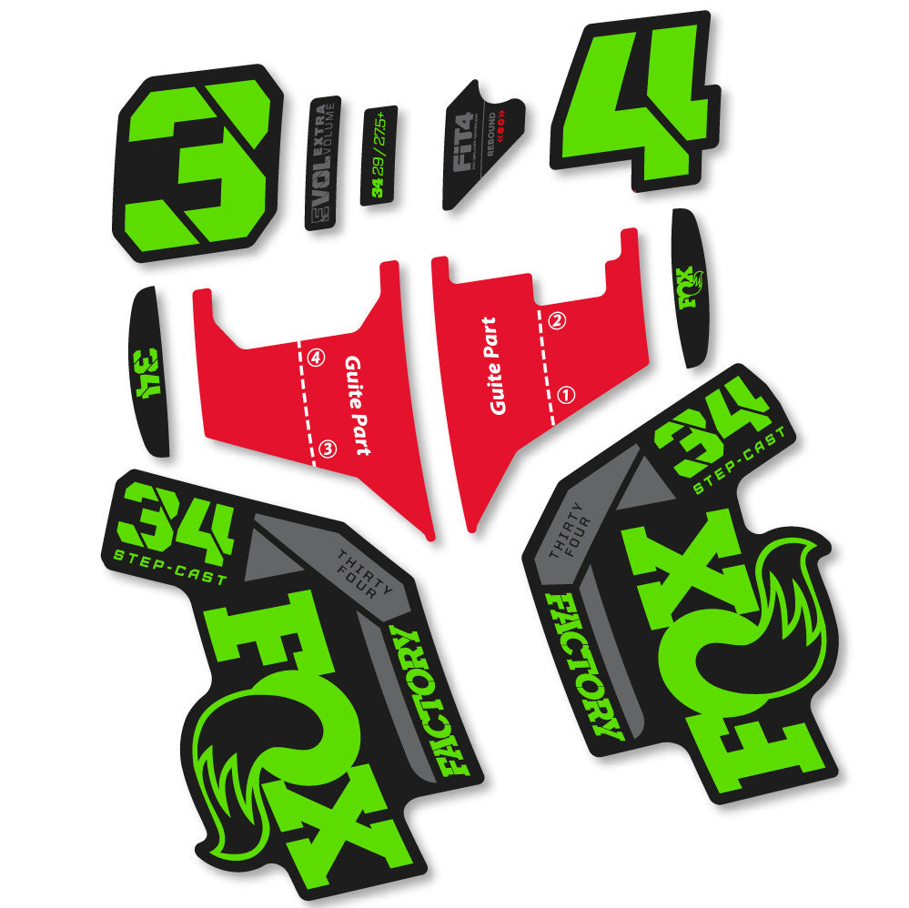 Stickers Fox 34 Factory Step Cast 2022 compatibles - Autocollants fourche VTT