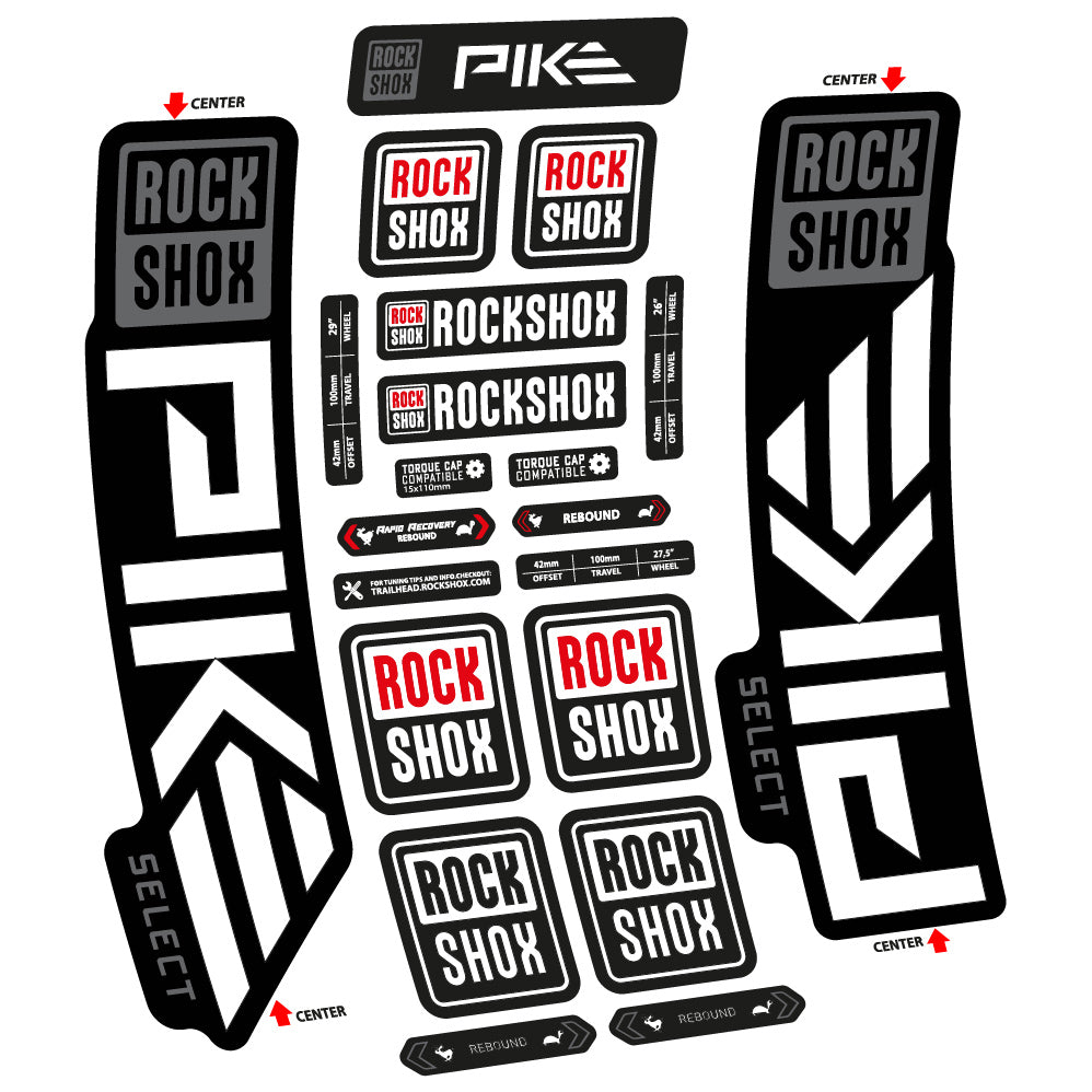Stickers Rock Shox Pike Select 2023 compatibles Autocollants fourche VTT