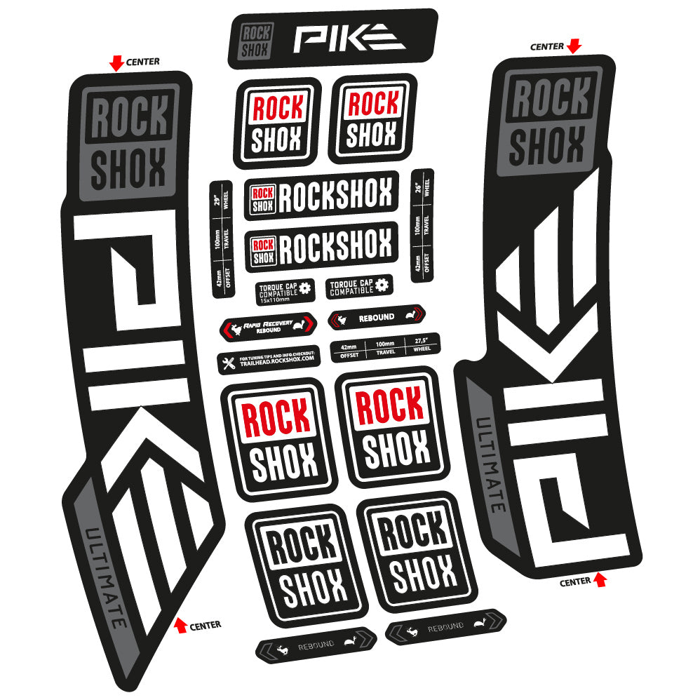 Stickers Rock Shox Pike Ultimate 2023 compatibles Autocollants fourche VTT