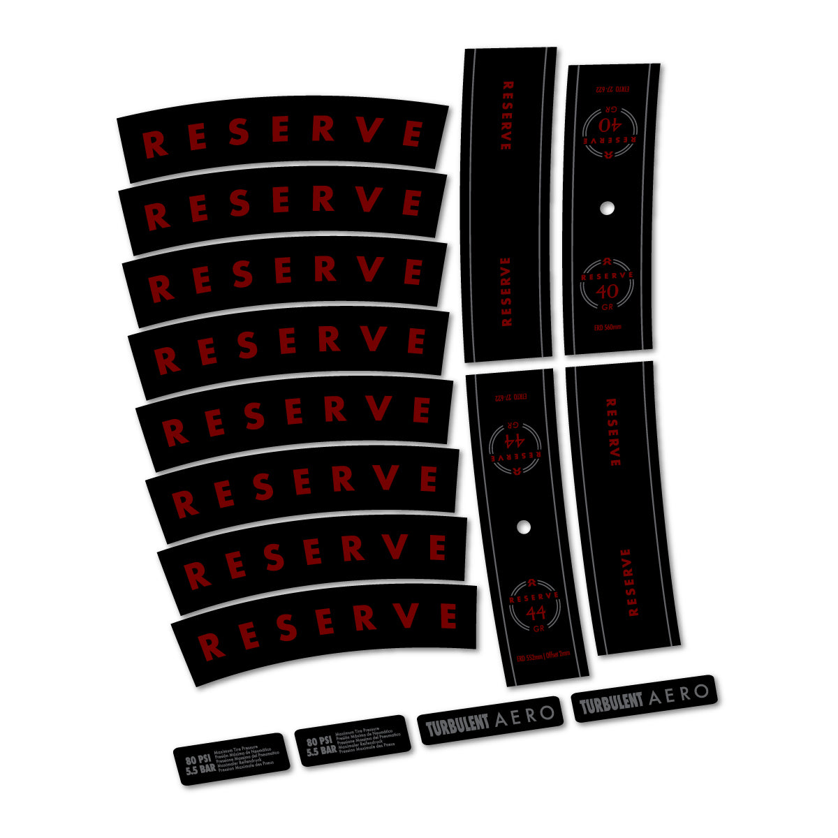 Stickers compatibles Reserve 40/44 GR 2024-2026 pour jantes VTT 29" – autocollants vinyle - Rouge Bordeaux