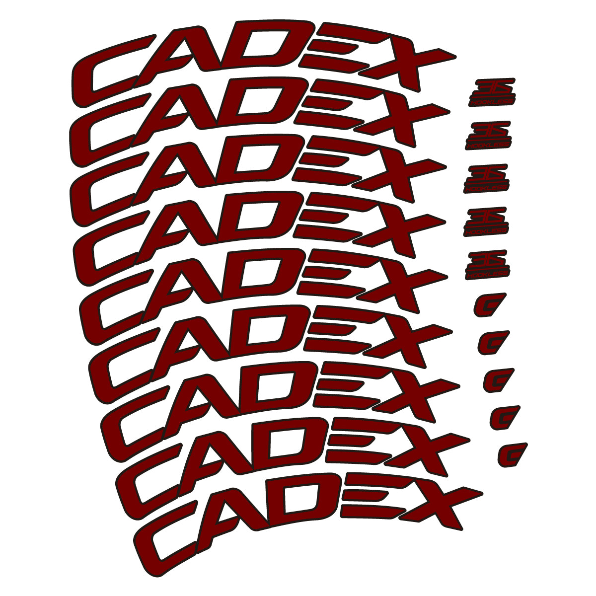 Stickers CADEX 36 Disc 2021-2026 pour jantes route 36 mm – autocollants vinyle - Rouge Bordeaux