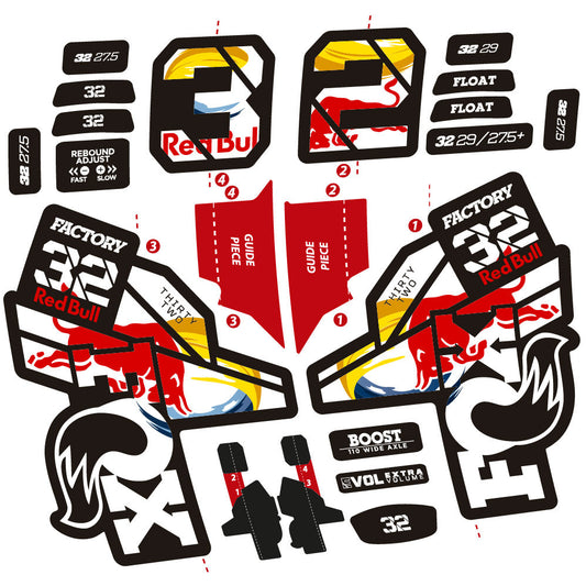 Stickers Fox 32 Factory SC 2021, 2022 and 2023 Red Bull Edition Autocollants fourche
