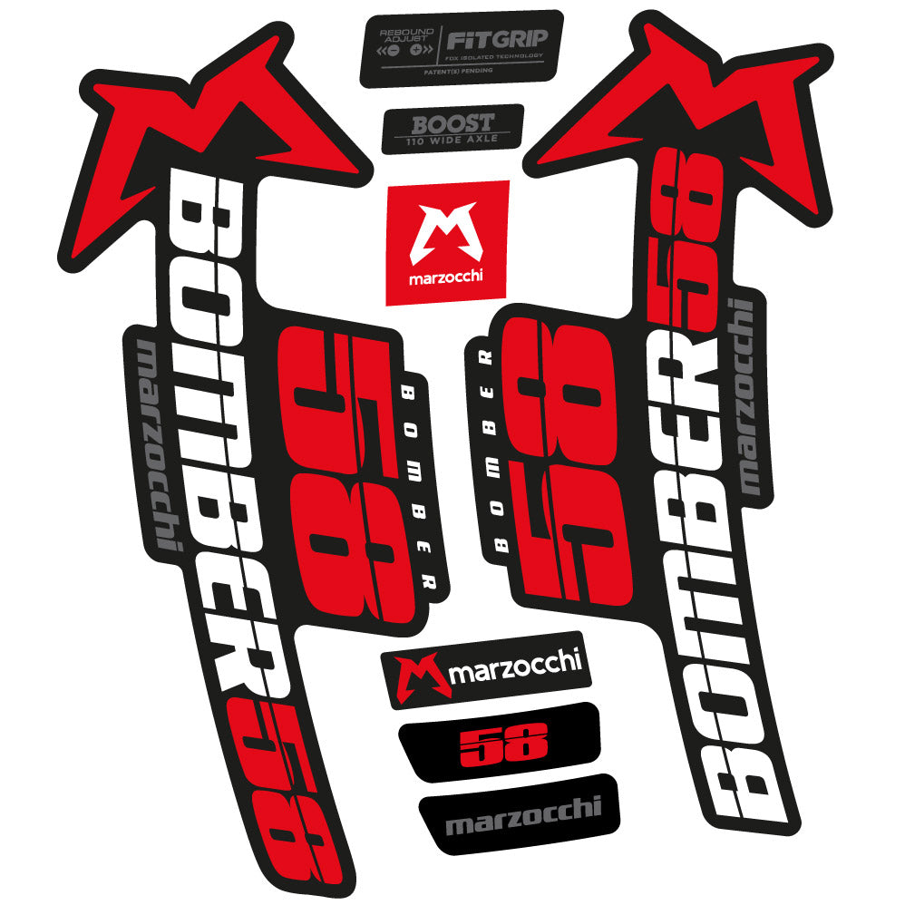 Stickers Marzocchi Bomber 58 2019-2020 compatibles - Autocollants fourche VTT