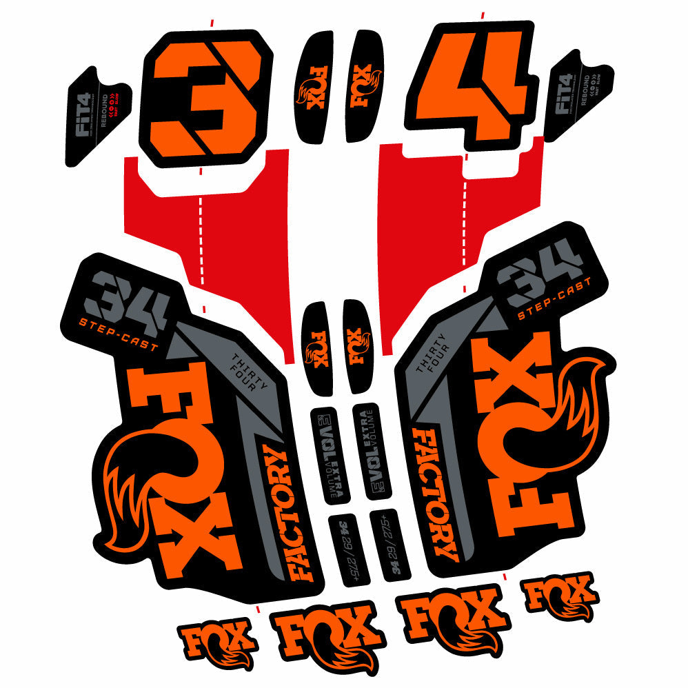 Stickers Fox 34 SC Factory 2021 compatibles Autocollants fourche VTT 29"