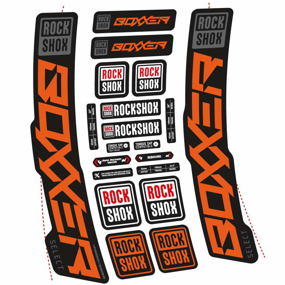 Stickers Rock Shox Boxxer Select 2021 compatibles Autocollants fourche VTT 29"