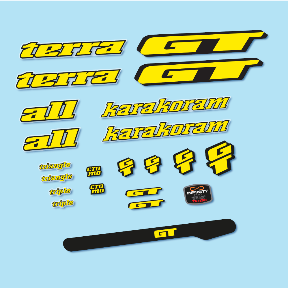 Stickers GT Terra Karakoram 1993 compatibles - Autocollants cadre vélo vintage