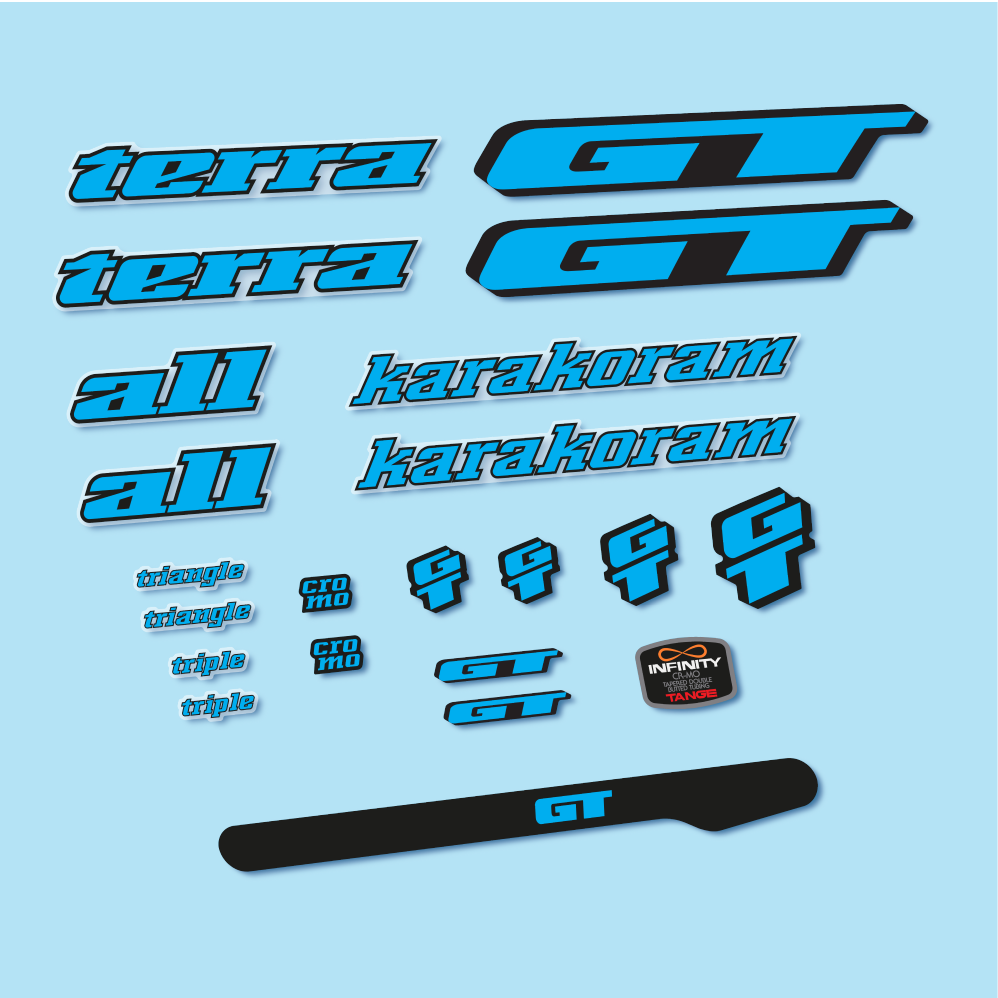Stickers GT Terra Karakoram 1993 compatibles - Autocollants cadre vélo vintage