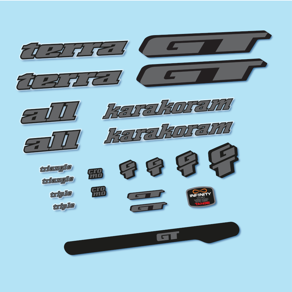 Stickers GT Terra Karakoram 1993 compatibles - Autocollants cadre vélo vintage
