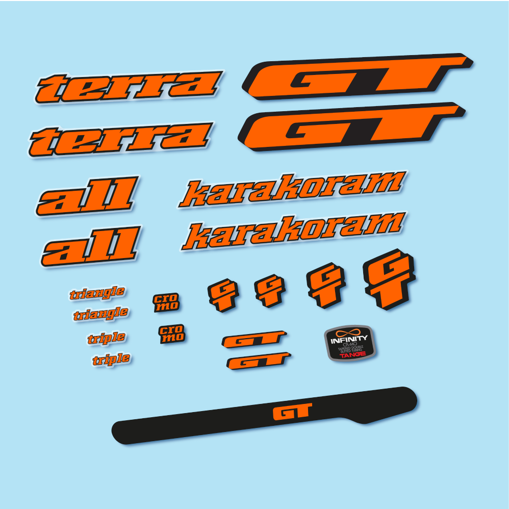 Stickers GT Terra Karakoram 1993 compatibles - Autocollants cadre vélo vintage