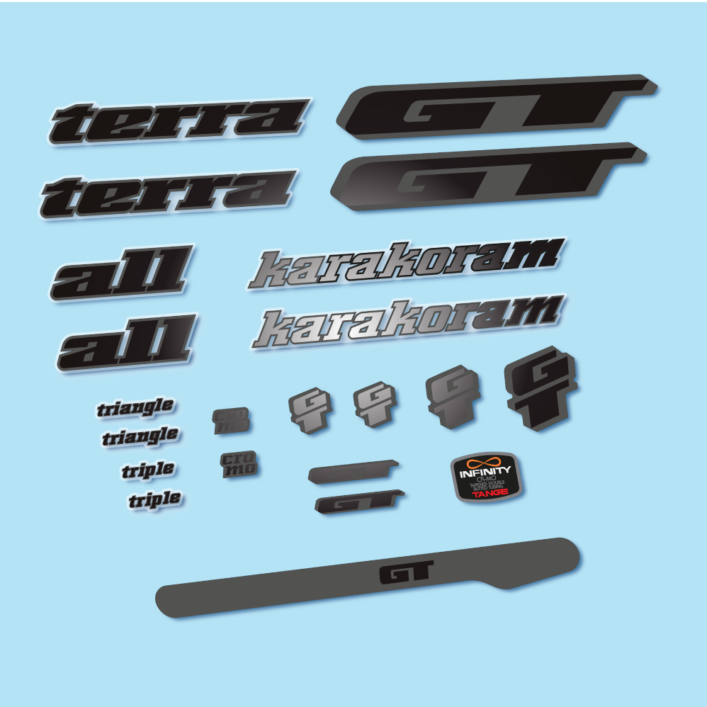 Stickers GT Terra Karakoram 1993 compatibles - Autocollants cadre vélo vintage
