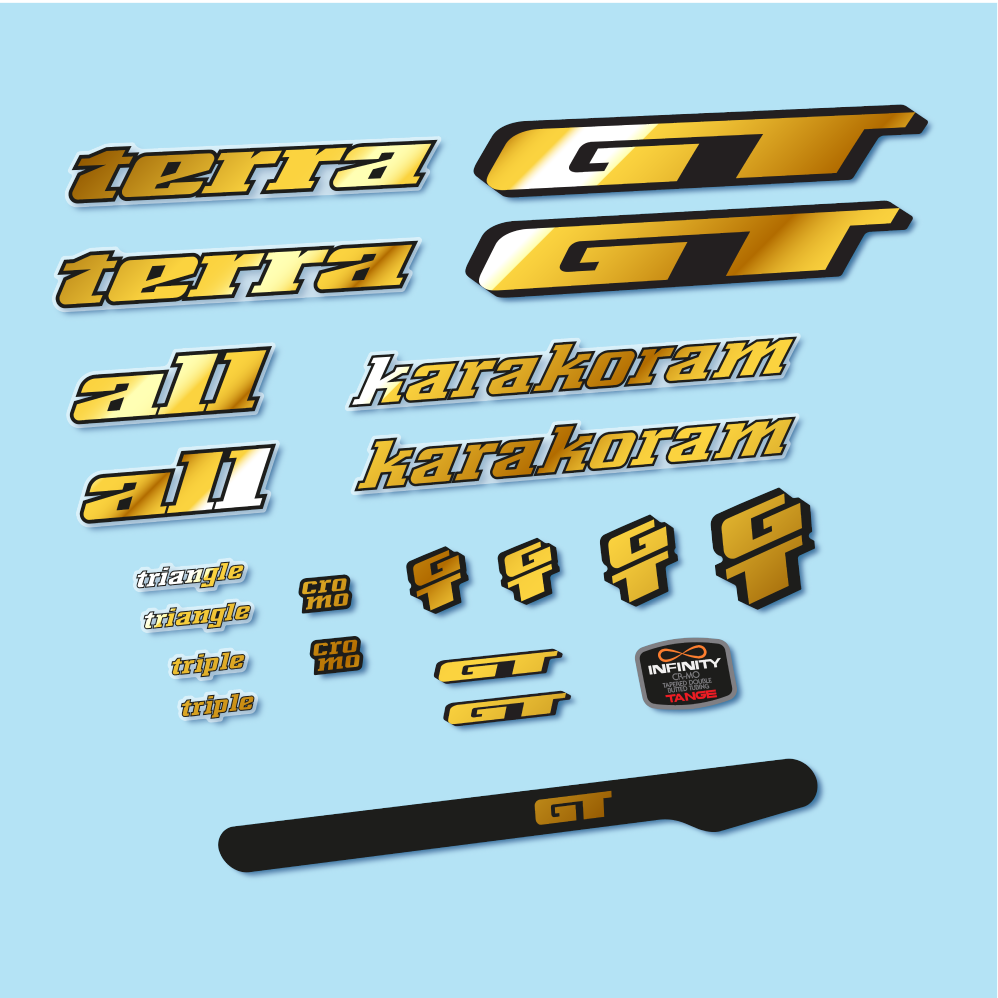 Stickers GT Terra Karakoram 1993 compatibles - Autocollants cadre vélo vintage