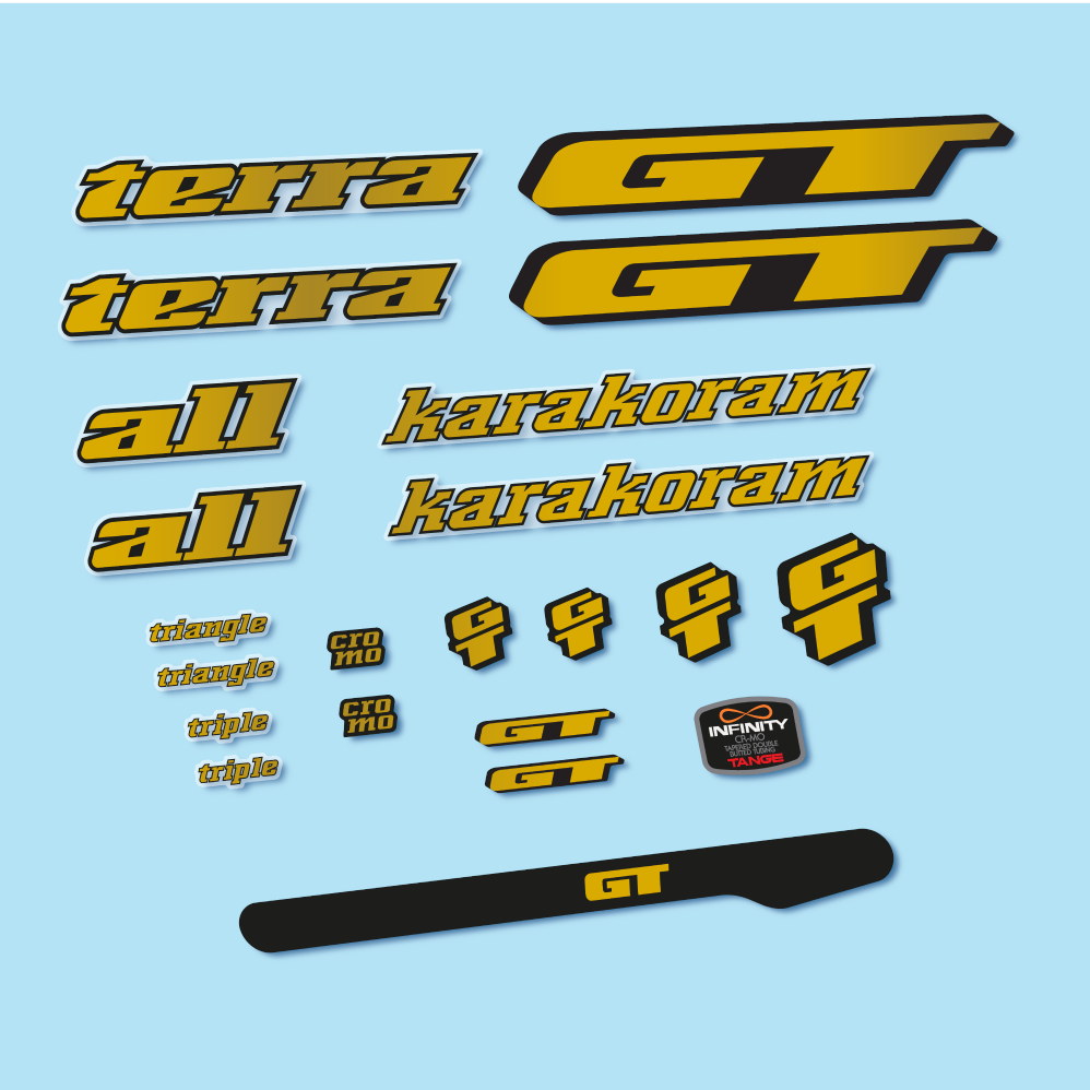 Stickers GT Terra Karakoram 1993 compatibles - Autocollants cadre vélo vintage