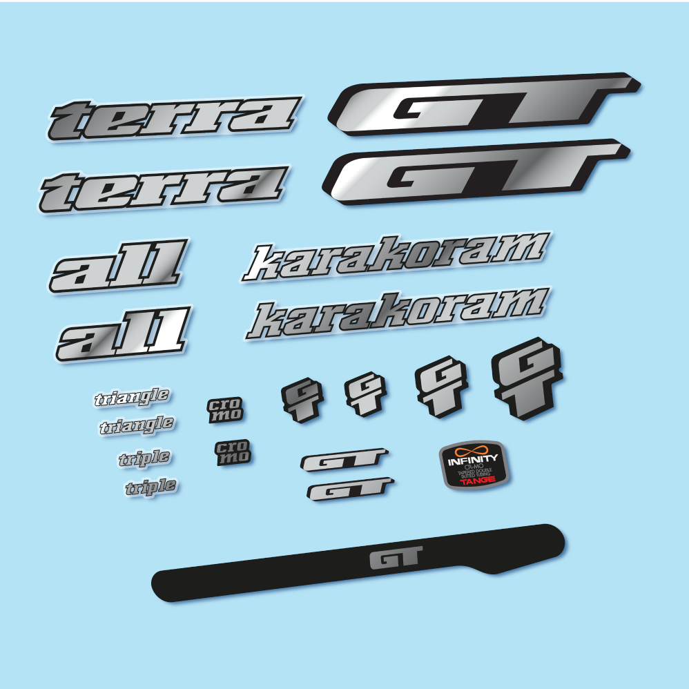 Stickers GT Terra Karakoram 1993 compatibles - Autocollants cadre vélo vintage