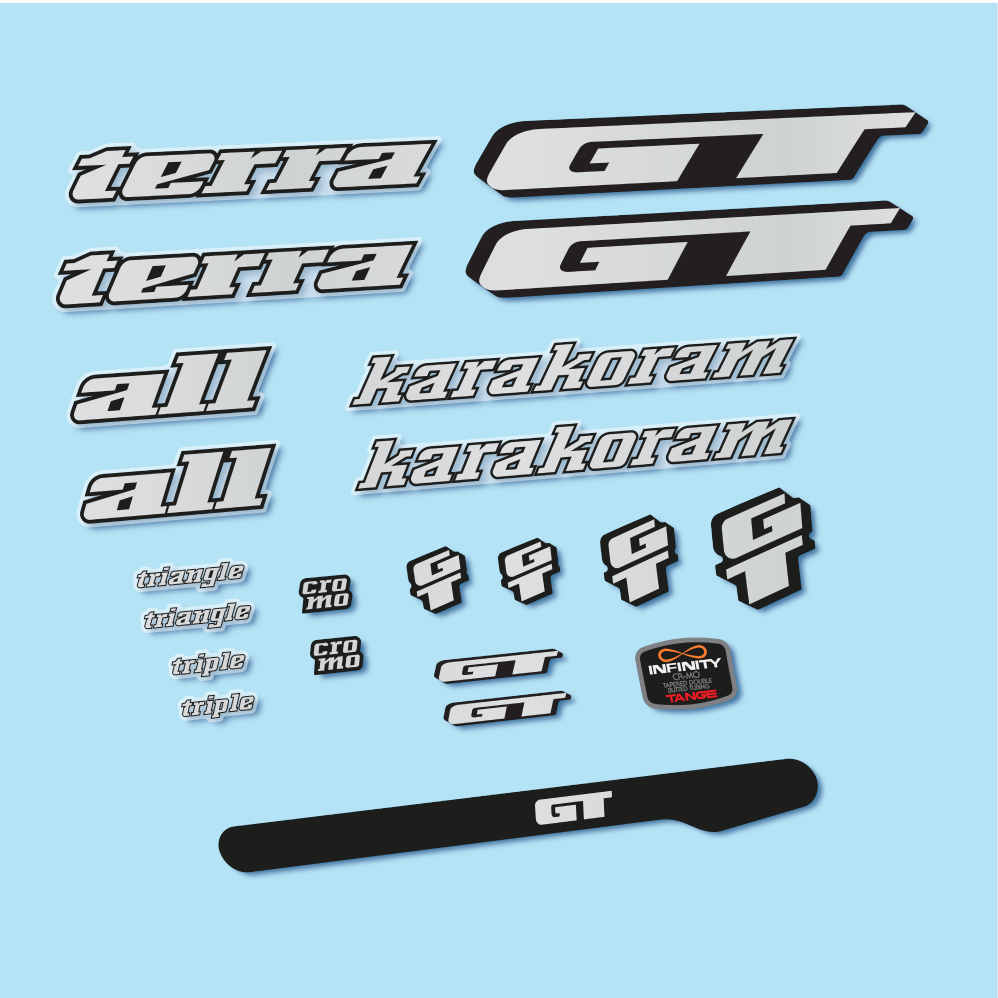 Stickers GT Terra Karakoram 1993 compatibles - Autocollants cadre vélo vintage