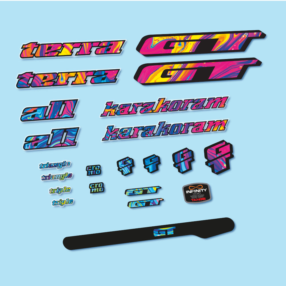 Stickers GT Terra Karakoram 1993 compatibles - Autocollants cadre vélo vintage