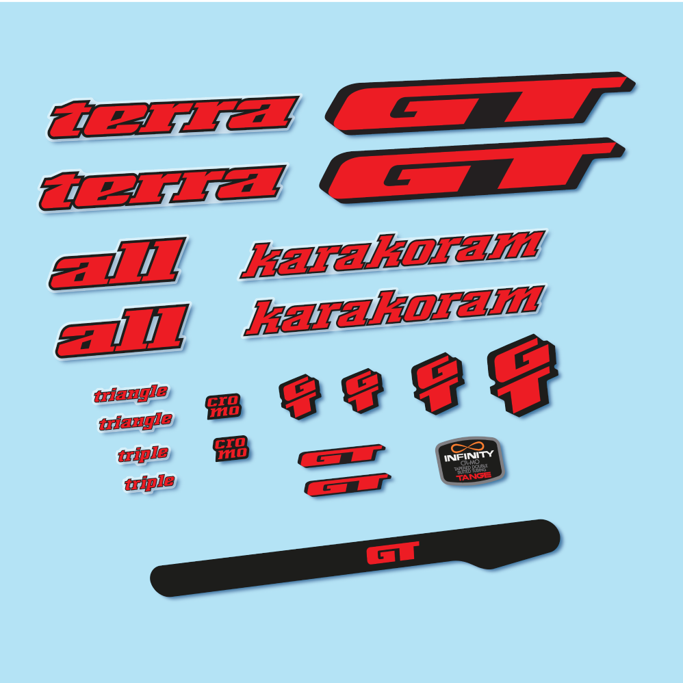 Stickers GT Terra Karakoram 1993 compatibles - Autocollants cadre vélo vintage