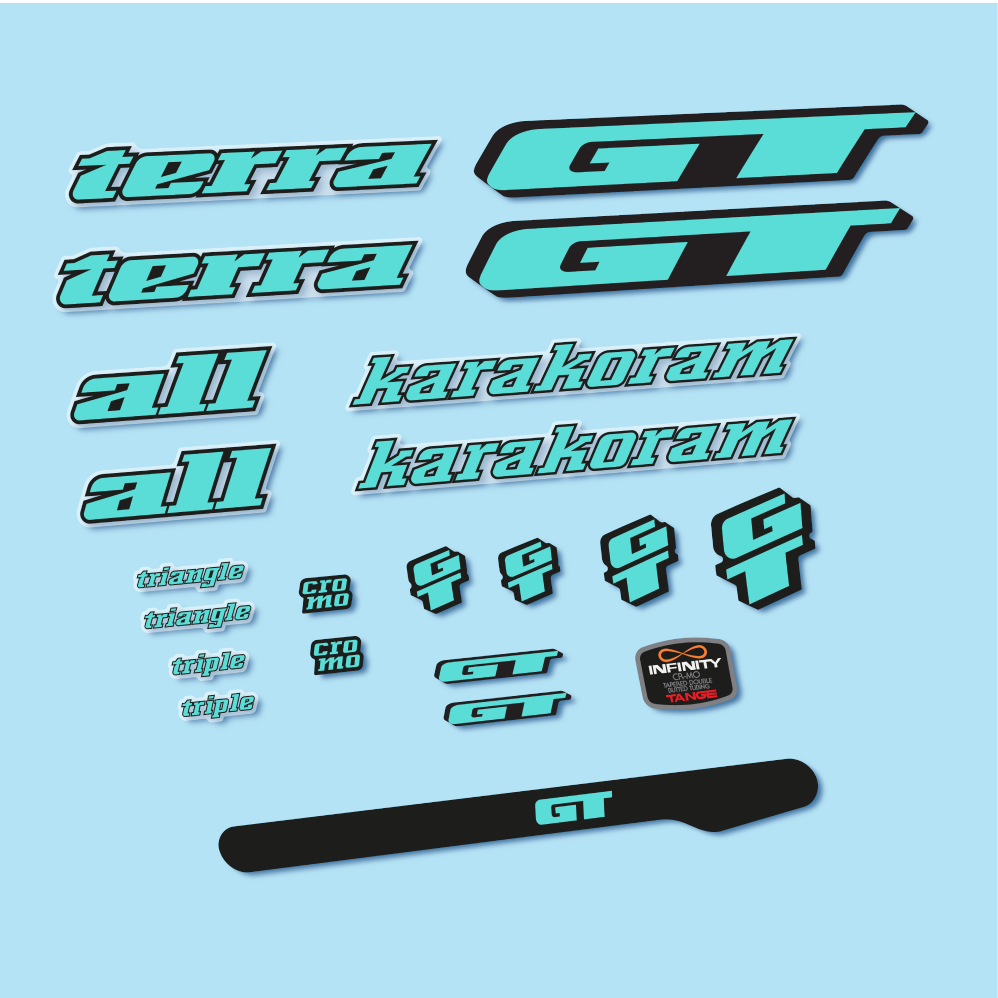 Stickers GT Terra Karakoram 1993 compatibles - Autocollants cadre vélo vintage