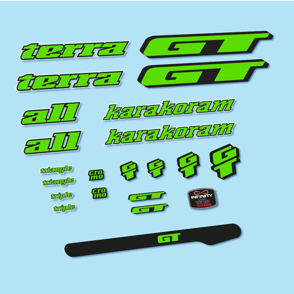 Stickers GT Terra Karakoram 1993 compatibles - Autocollants cadre vélo vintage