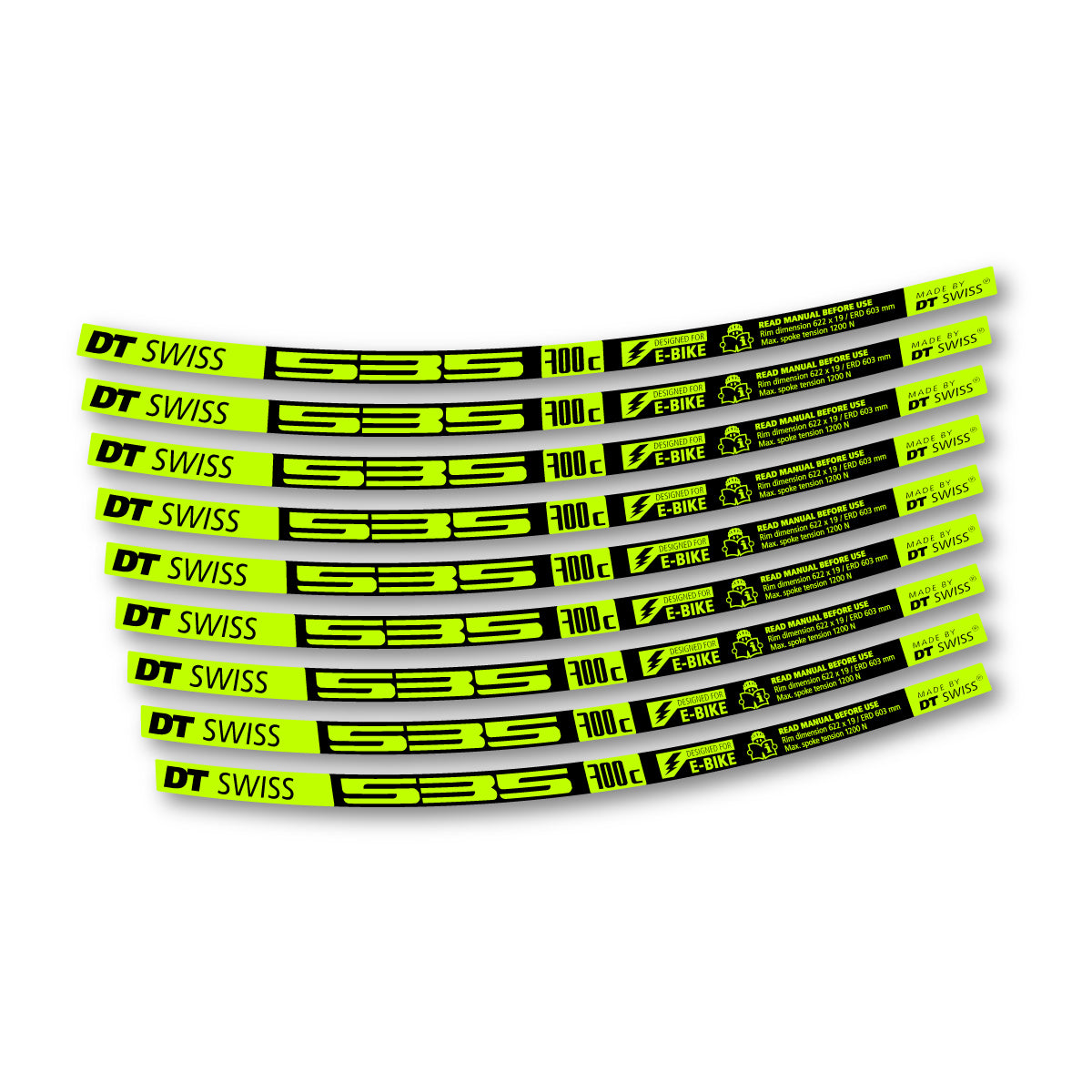 Autocollants vinyle pour jantes DT Swiss 535 2014-2026 - Vert Lime Fluo