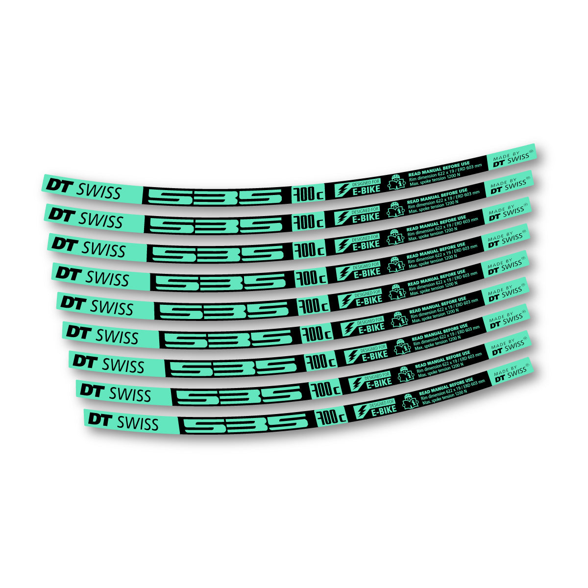 Autocollants vinyle pour jantes DT Swiss 535 2014-2026 - Vert Menthe