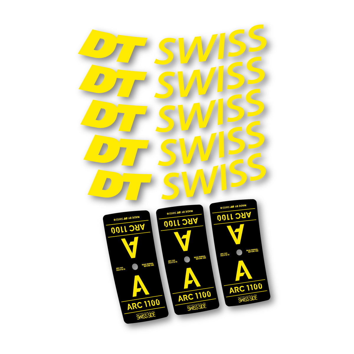 Autocollants vinyle pour jantes DT Swiss ARC 1100 55mm 2025-2026 - Jaune Vif