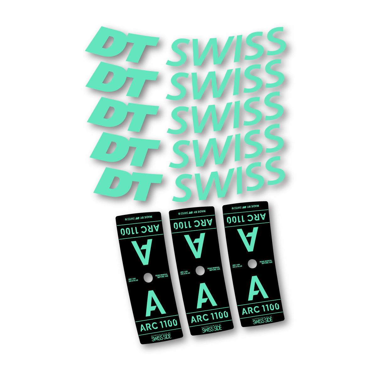Autocollants vinyle pour jantes DT Swiss ARC 1100 65mm 2025-2026 - Vert Menthe