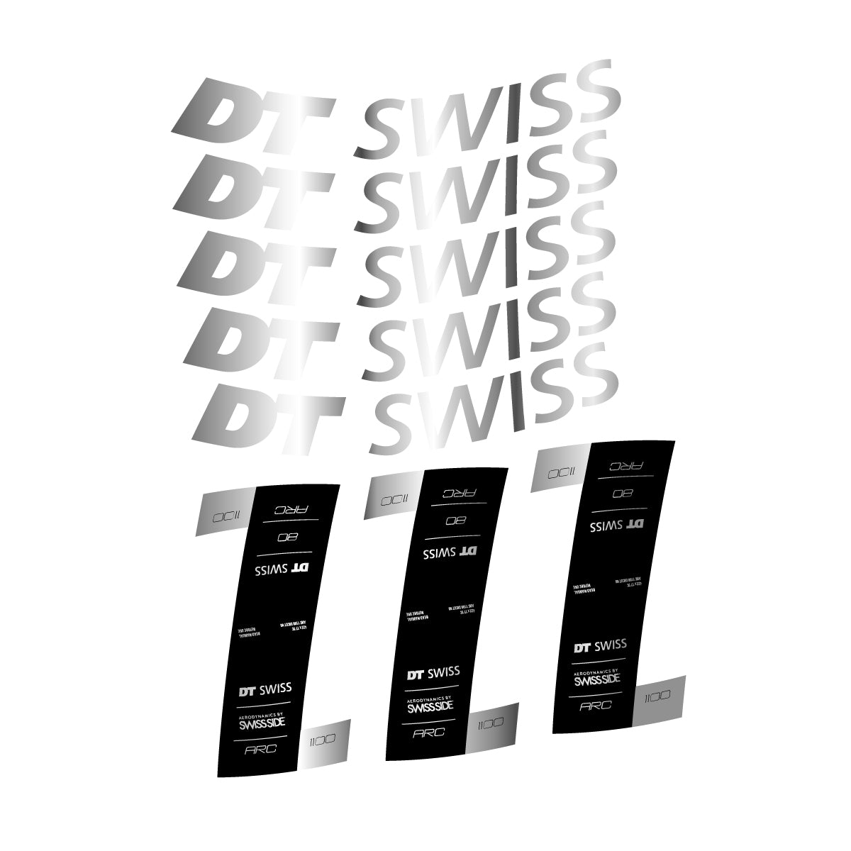 Autocollants vinyle pour jantes DT Swiss ARC 1100 80mm 2020-2026 - Argent Chromé