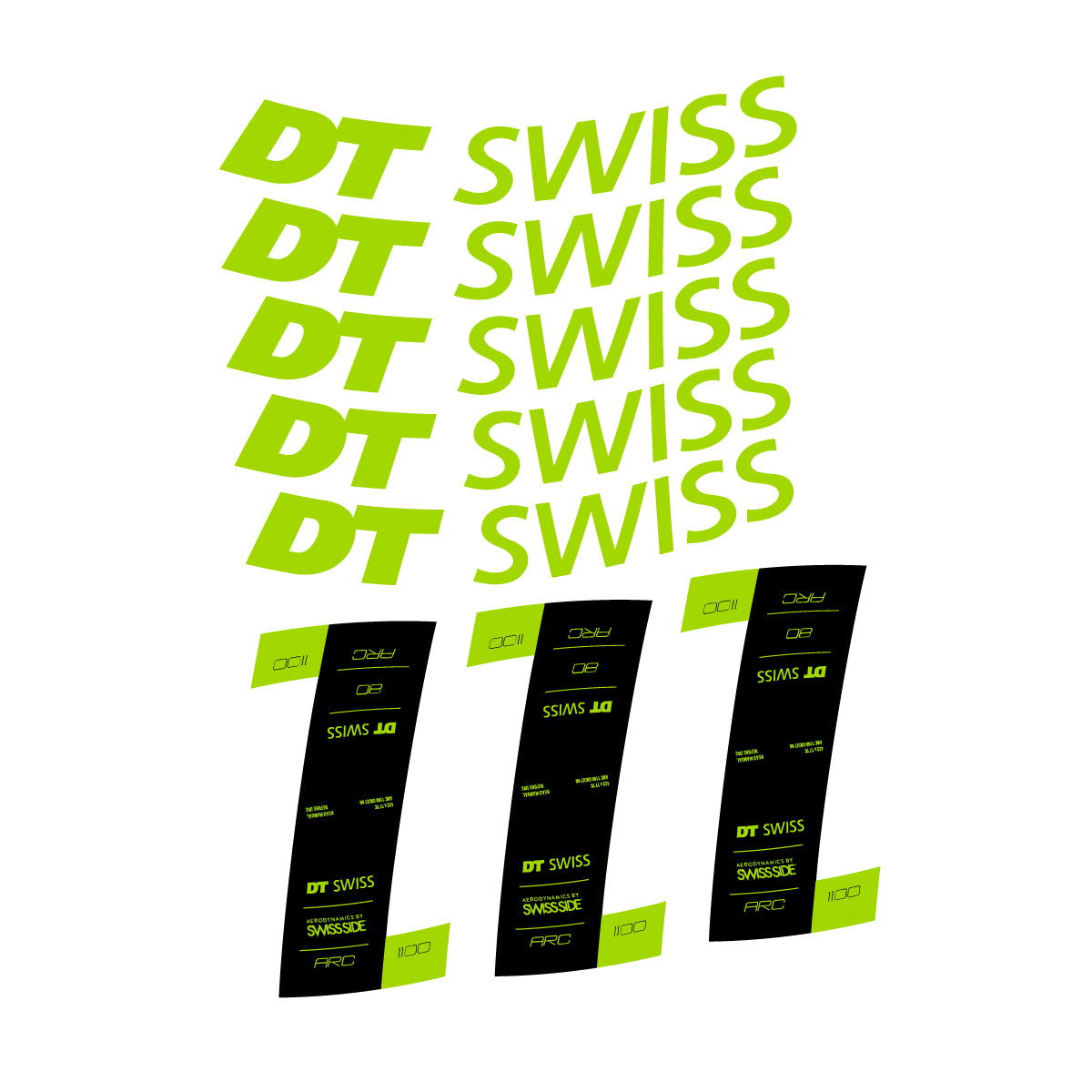 Autocollants vinyle pour jantes DT Swiss ARC 1100 80mm 2020-2026 - Vert Citron