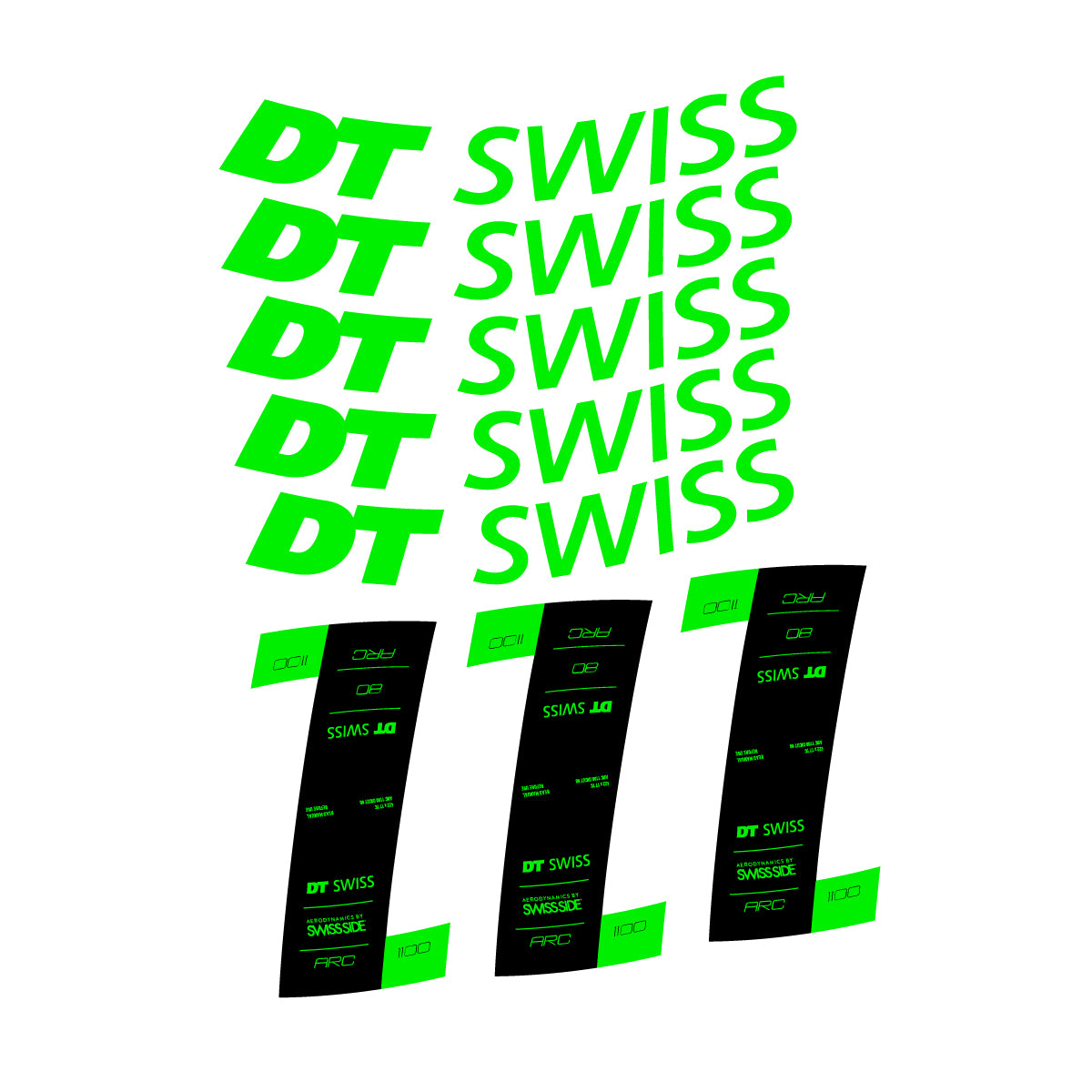 Autocollants vinyle pour jantes DT Swiss ARC 1100 80mm 2020-2026 - Vert Fluo