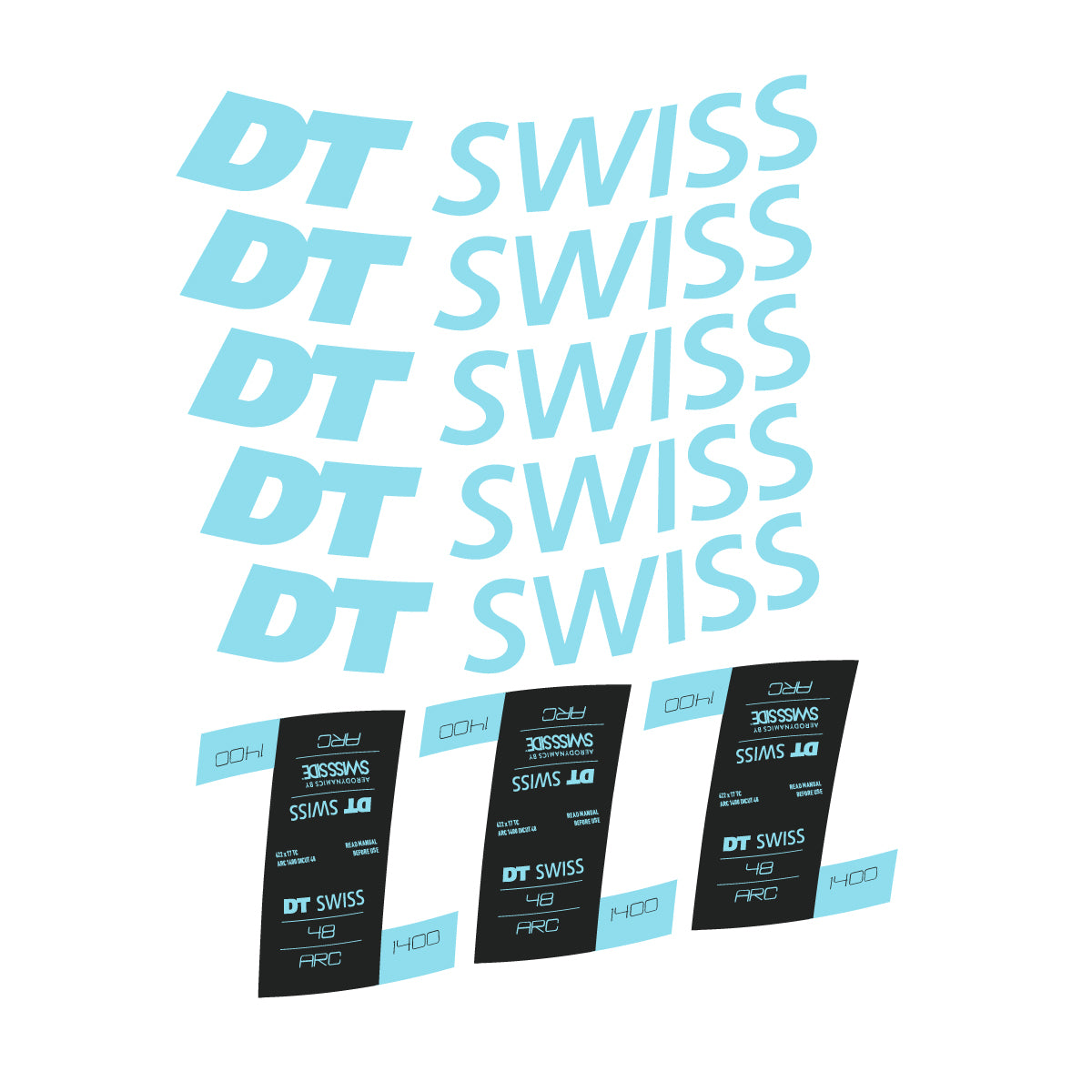 Autocollants vinyle pour jantes DT Swiss ARC 1400 48mm 2020-2026 - Cyan Glacier