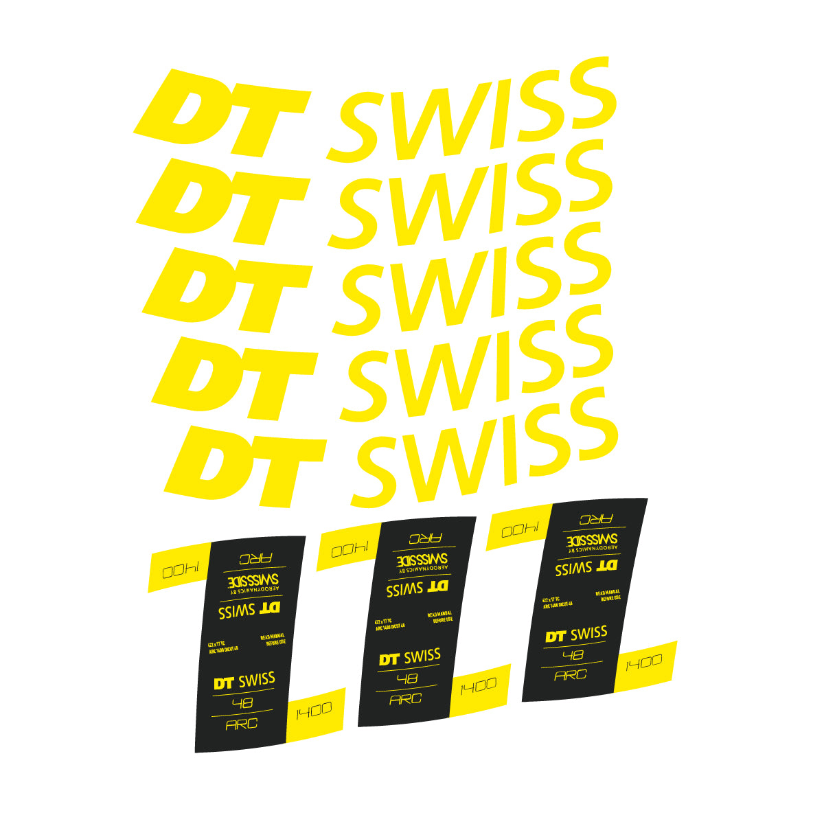 Autocollants vinyle pour jantes DT Swiss ARC 1400 48mm 2020-2026 - Jaune Vif