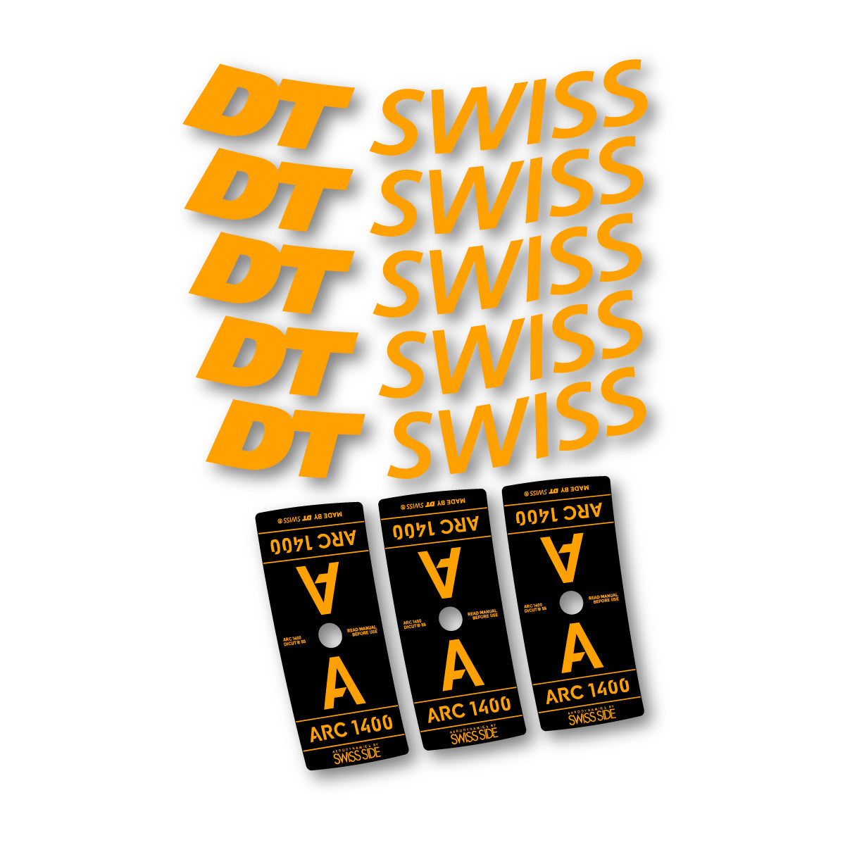 Autocollants vinyle pour jantes DT Swiss ARC 1400 55mm 2025-2026 - Jaune Orangé
