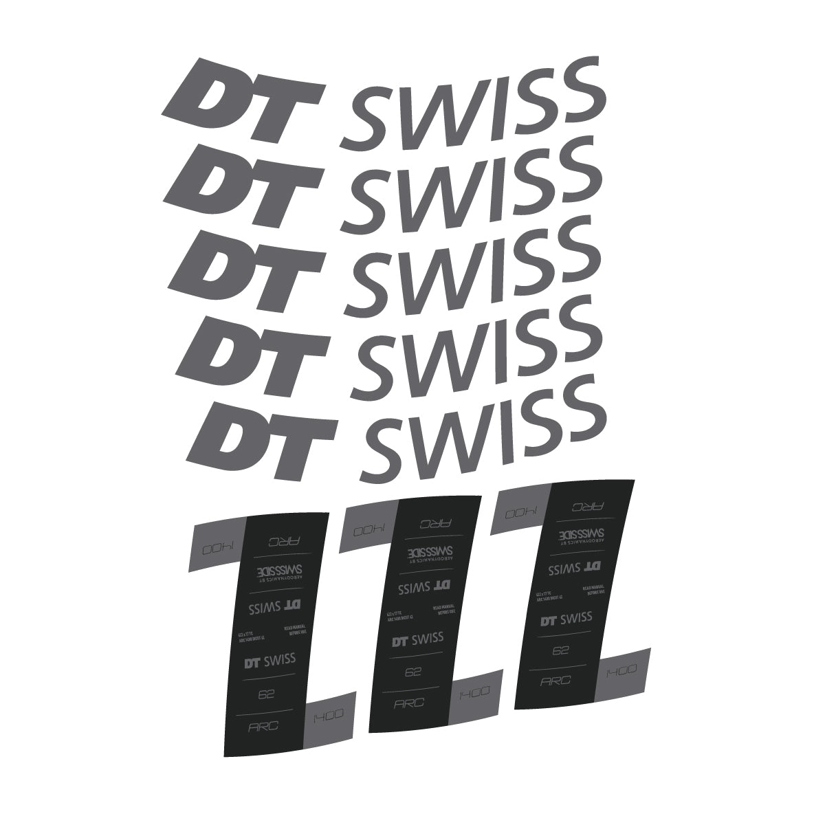 Autocollants vinyle pour jantes DT Swiss ARC 1400 62mm 2020-2026 - Gris Mystique