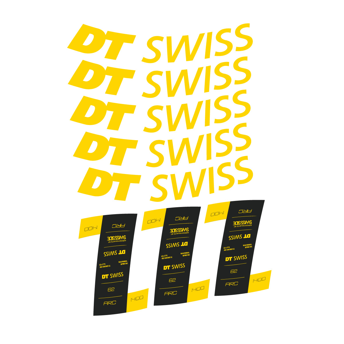 Autocollants vinyle pour jantes DT Swiss ARC 1400 62mm 2020-2026 - Jaune Banane