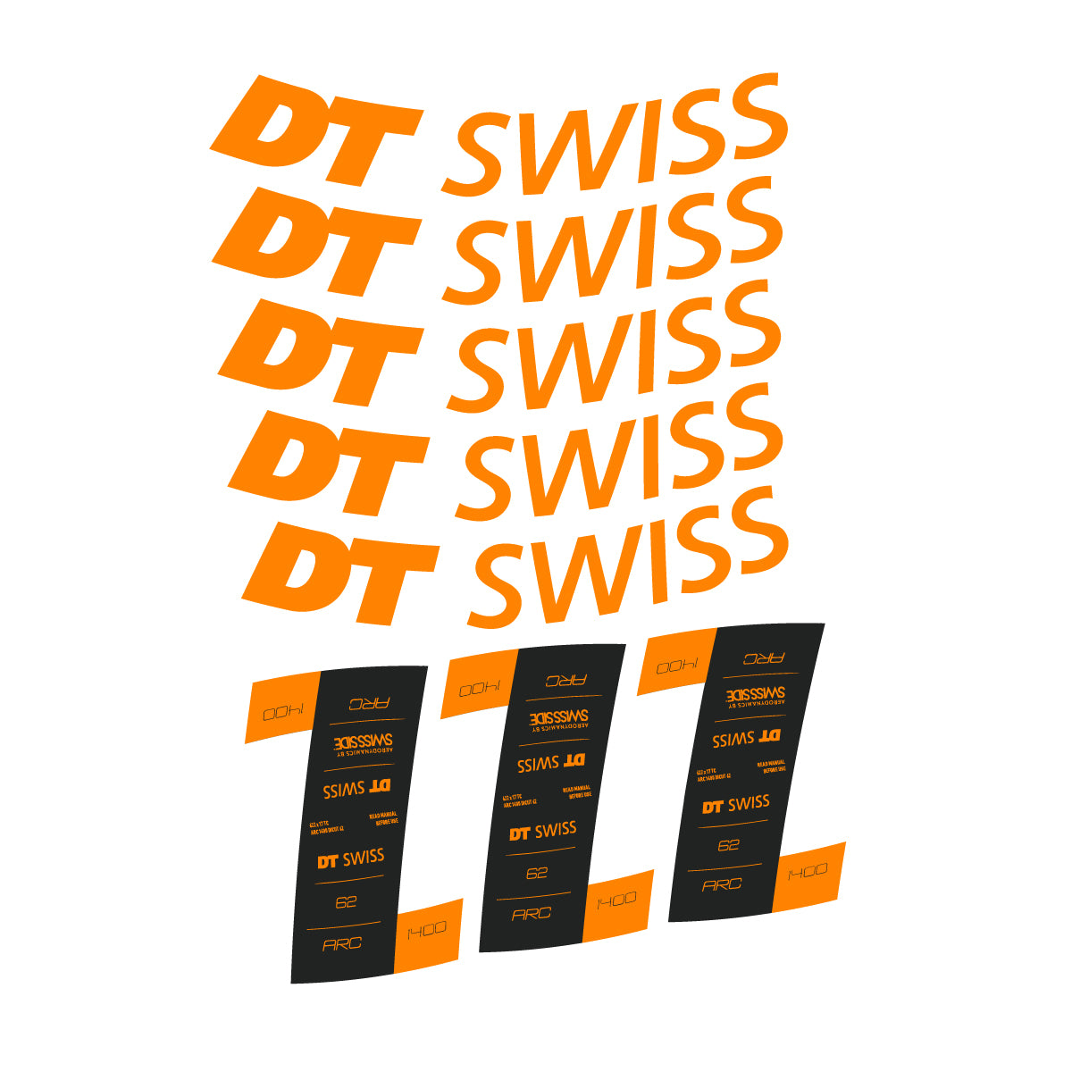Autocollants vinyle pour jantes DT Swiss ARC 1400 62mm 2020-2026 - Orange Clair Fluo
