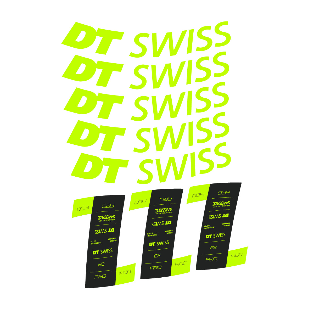 Autocollants vinyle pour jantes DT Swiss ARC 1400 62mm 2020-2026 - Vert Lime Fluo
