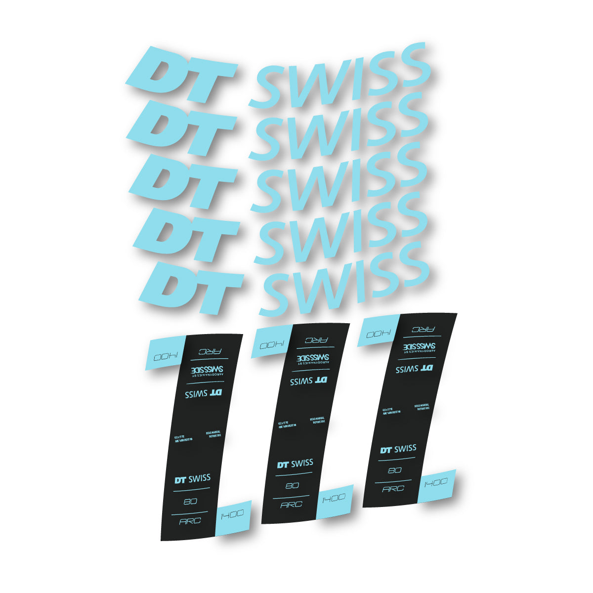 Autocollants vinyle pour jantes DT Swiss ARC 1400 80mm 2020-2026 - Cyan Glacier