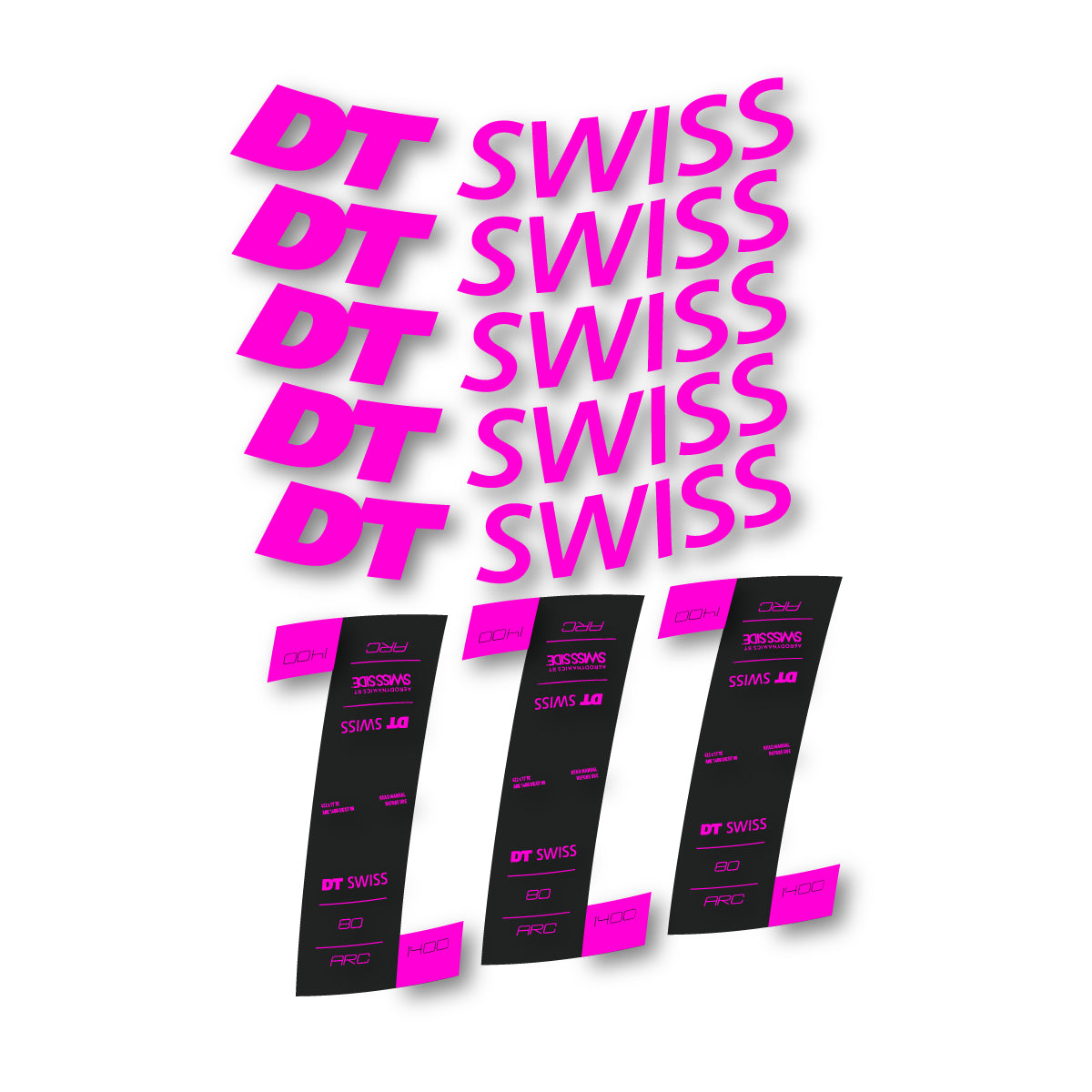 Autocollants vinyle pour jantes DT Swiss ARC 1400 80mm 2020-2026 - Fuchsia Fluo