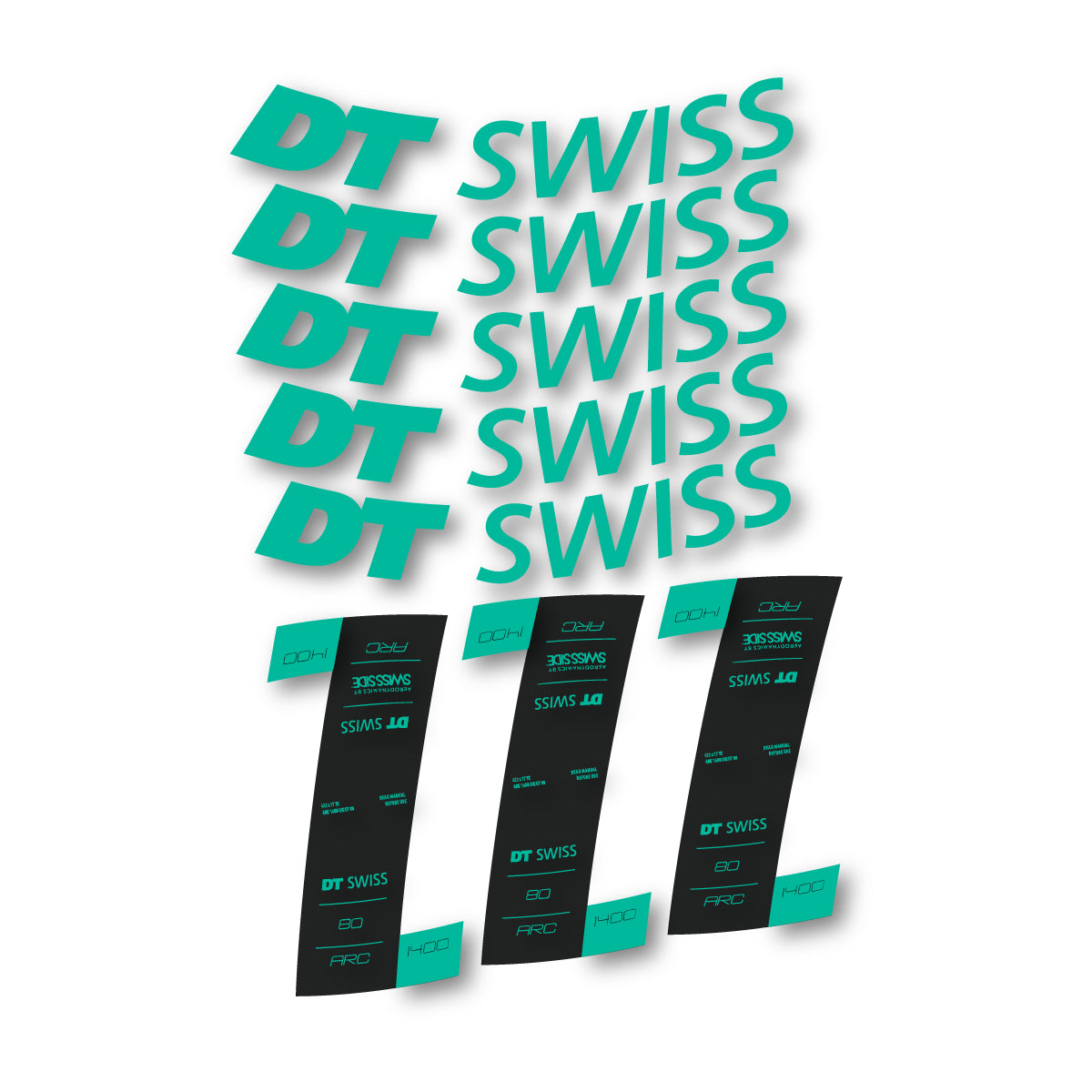 Autocollants vinyle pour jantes DT Swiss ARC 1400 80mm 2020-2026 - Turquoise Vert