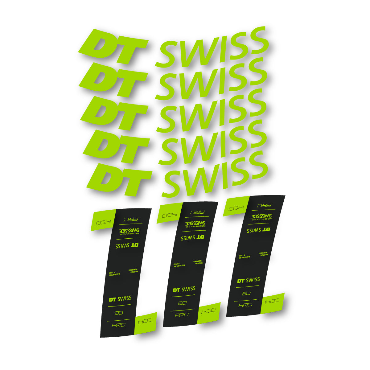 Autocollants vinyle pour jantes DT Swiss ARC 1400 80mm 2020-2026 - Vert Citron