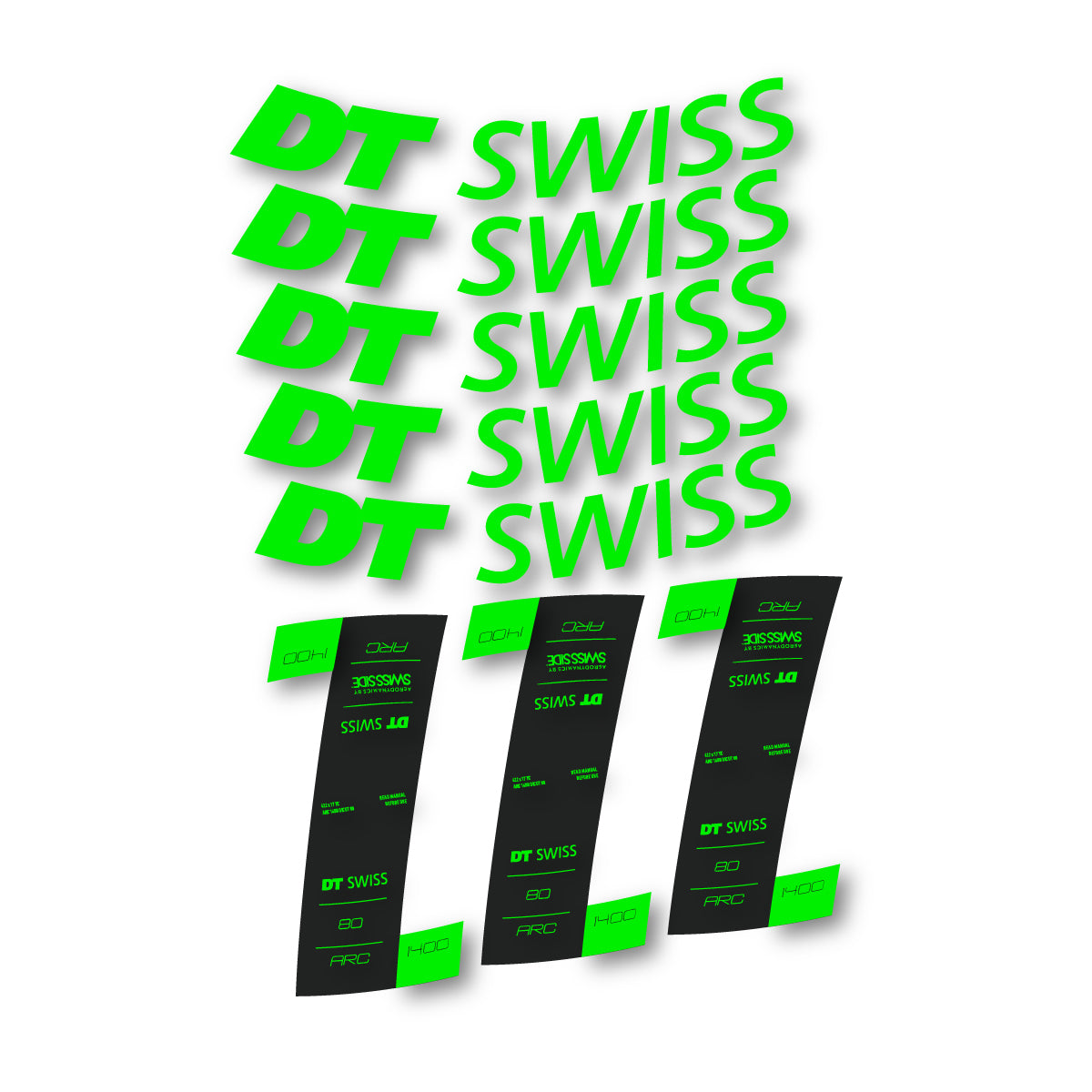 Autocollants vinyle pour jantes DT Swiss ARC 1400 80mm 2020-2026 - Vert Fluo