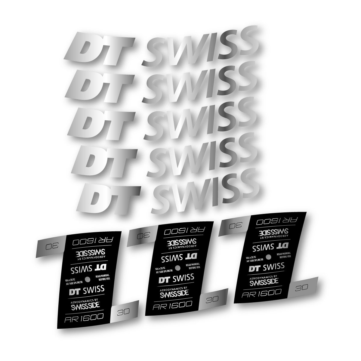Autocollants vinyle pour jantes DT Swiss AR 1600 30mm 2022-2026 - Argent Chromé