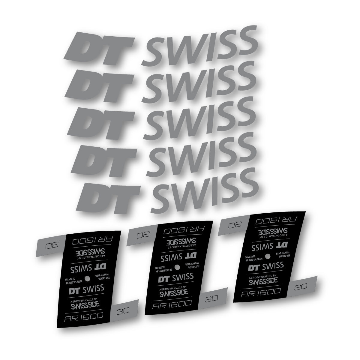 Autocollants vinyle pour jantes DT Swiss AR 1600 30mm 2022-2026 - Gris Souris