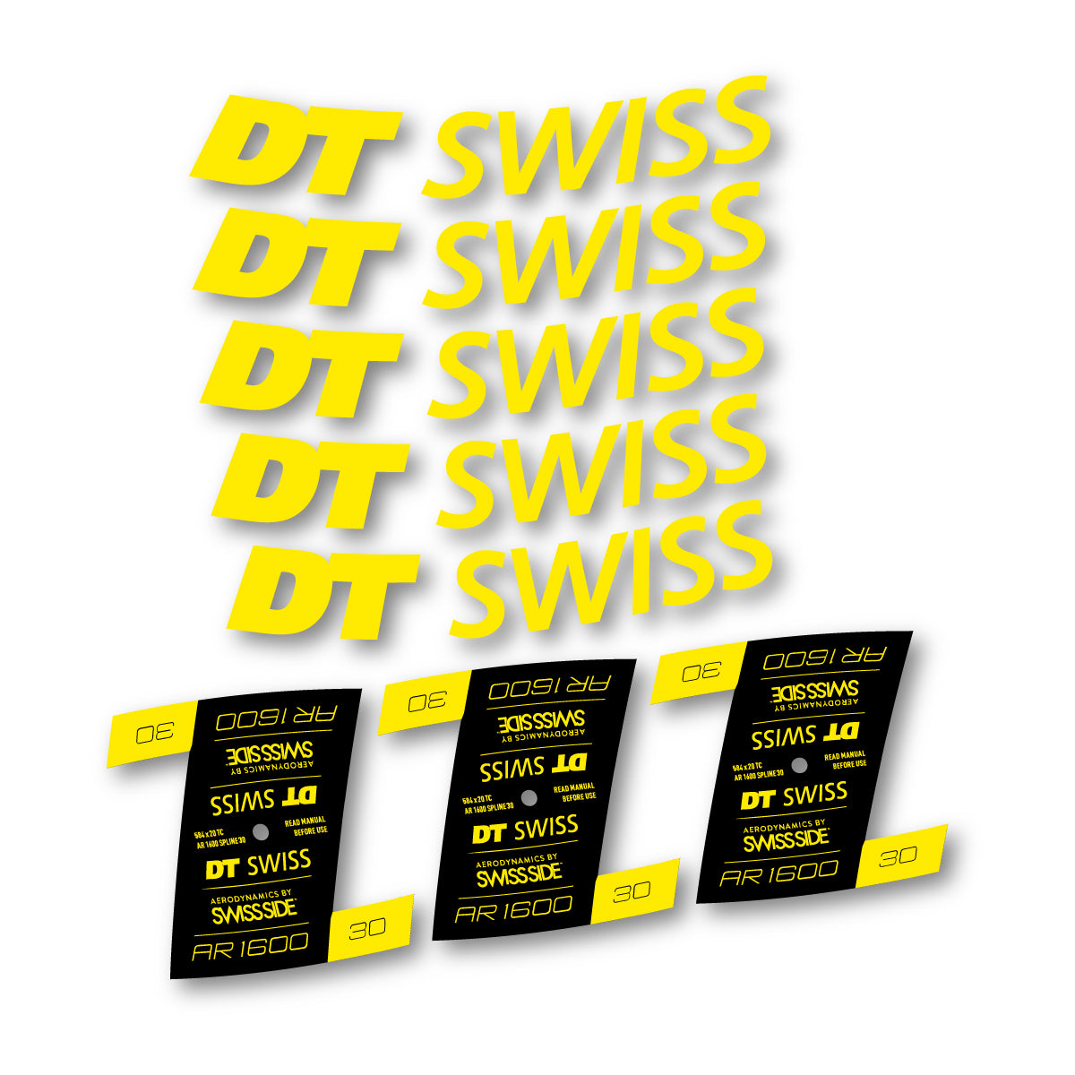 Autocollants vinyle pour jantes DT Swiss AR 1600 30mm 2022-2026 - Jaune Vif