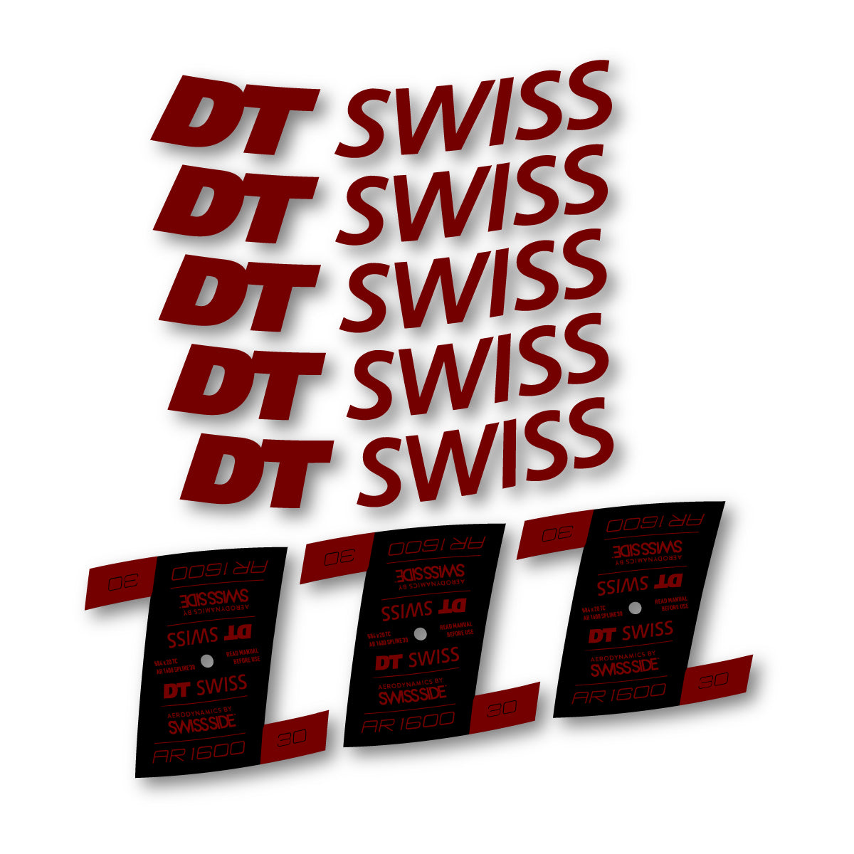 Autocollants vinyle pour jantes DT Swiss AR 1600 30mm 2022-2026 - Rouge Bordeaux