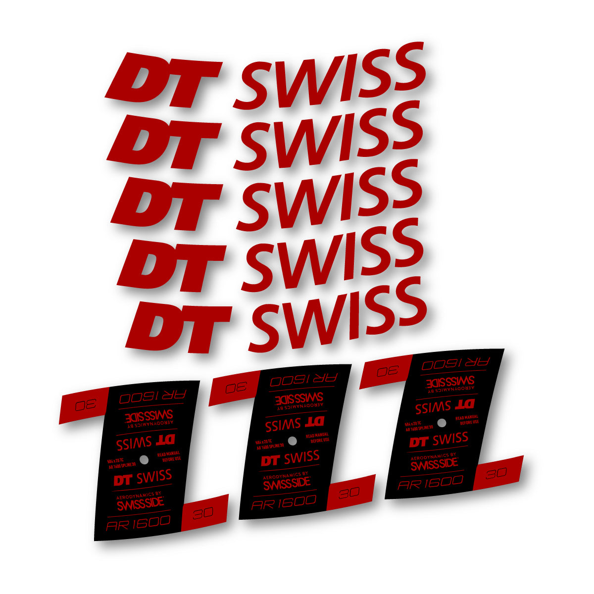 Autocollants vinyle pour jantes DT Swiss AR 1600 30mm 2022-2026 - Rouge Foncé