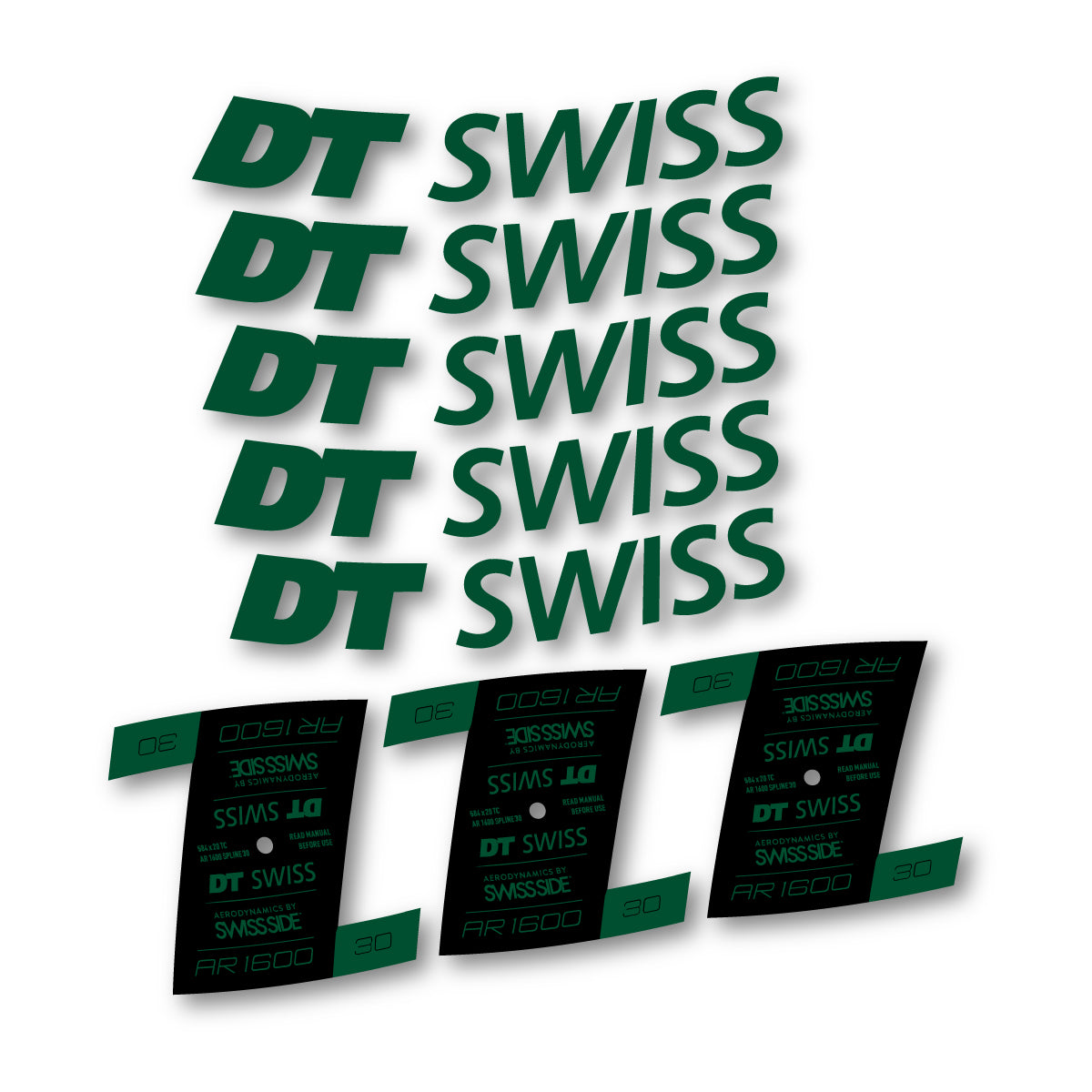 Autocollants vinyle pour jantes DT Swiss AR 1600 30mm 2022-2026 - Vert Foncé